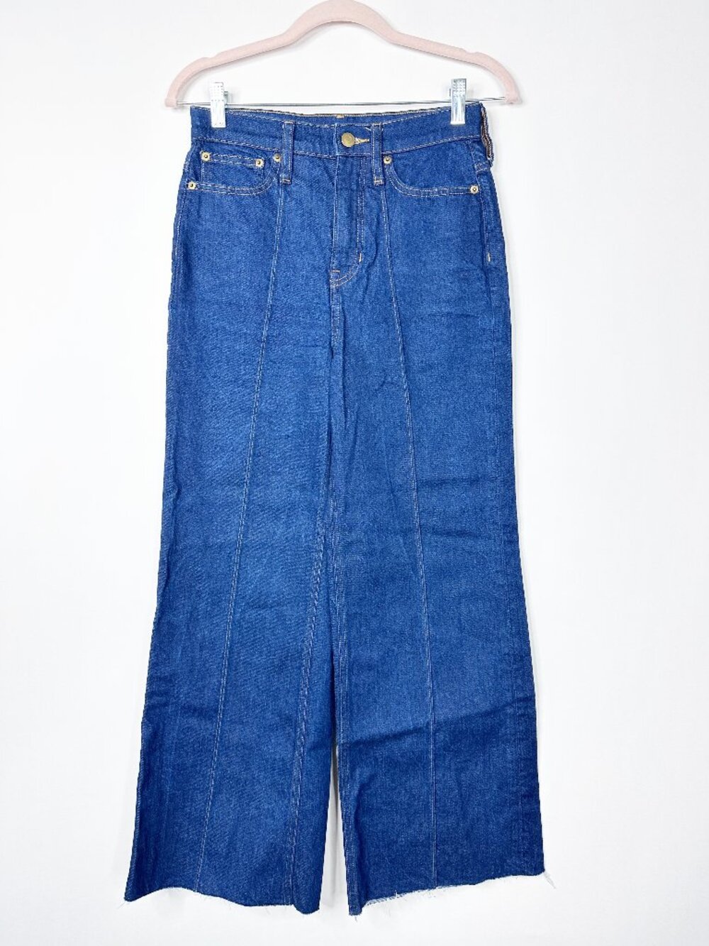 J. Crew Pintuck Denim Trouser in Dark Rinse Wash Wide Leg High Rise 25 #A1825 - Picture 2 of 7